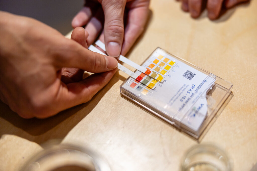 Hände halten Teststreifen
