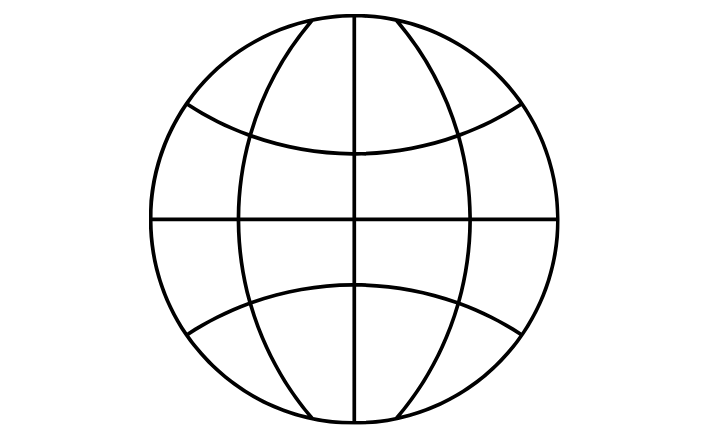 Weltkugel als Icon, ohne Kontinente, schwarz-weiß