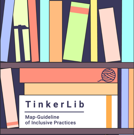 Titelblatt einer Publikation, Bücherregal mit bunten Buchrücken